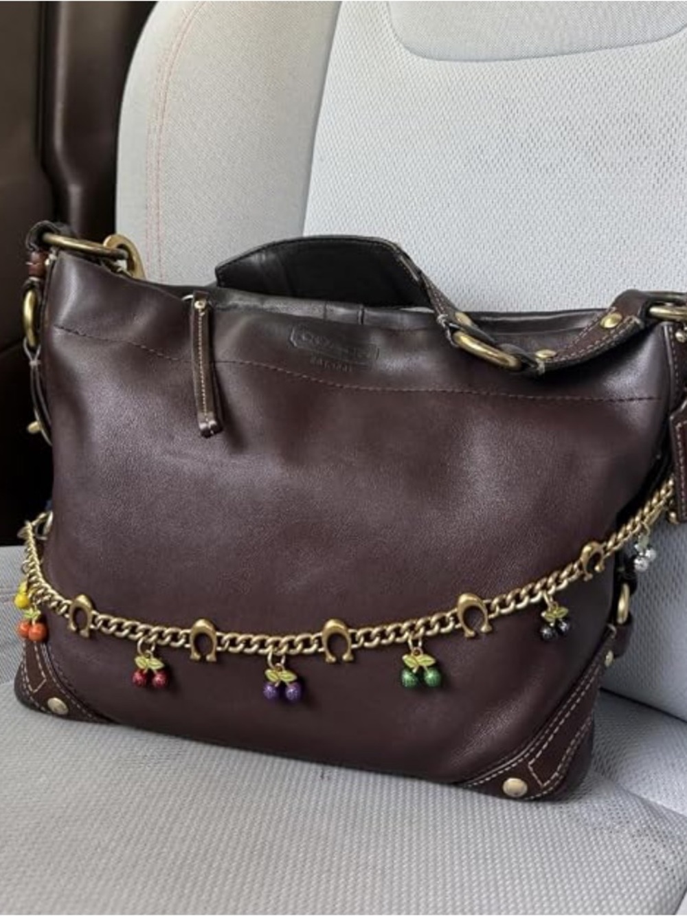 Gold multi color cherry bag chain